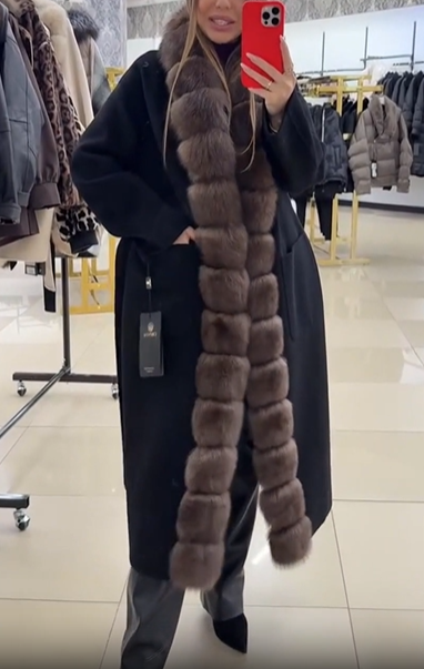 Fur-trimmed wool blend coat