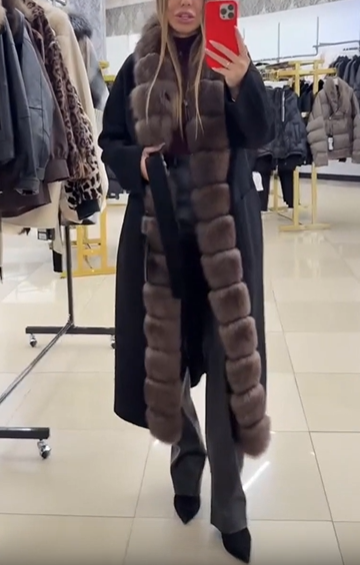 Fur-trimmed wool blend coat