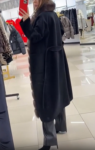 Fur-trimmed wool blend coat
