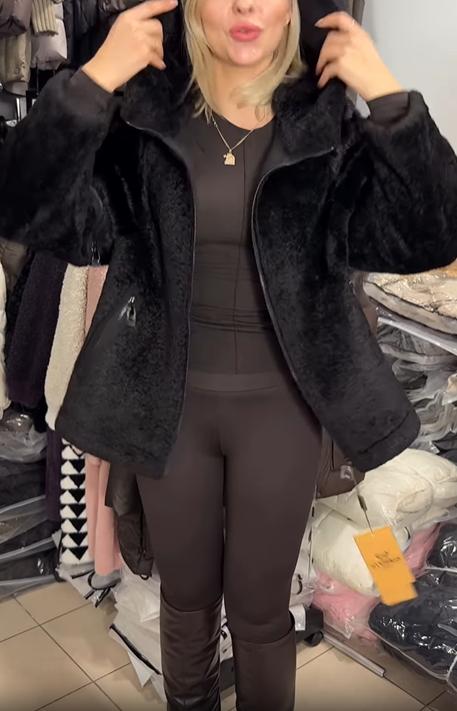 Faux Fur Hooded Jacket with Textured Details