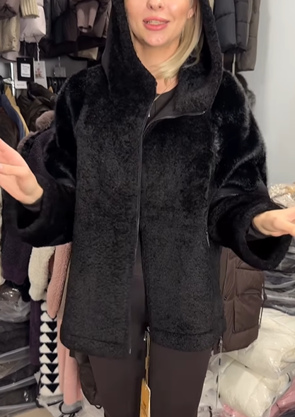 Faux Fur Hooded Jacket with Textured Details