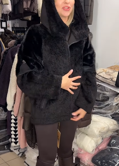 Faux Fur Hooded Jacket with Textured Details