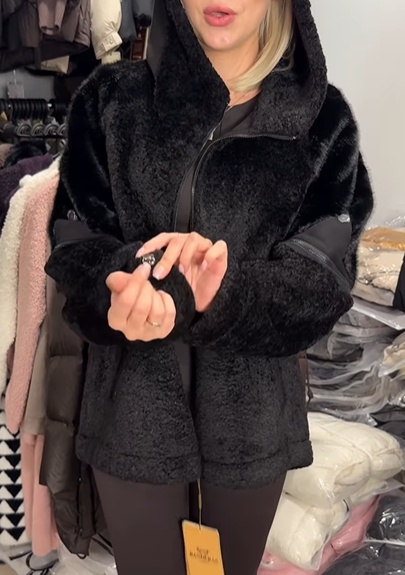 Faux Fur Hooded Jacket with Textured Details