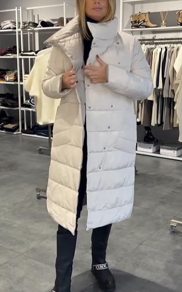 White Reversible Double-Breasted Long Down Jacket