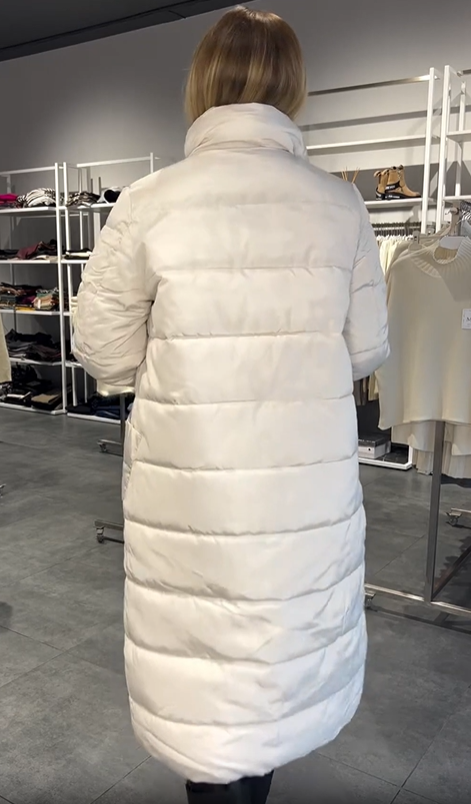 White Reversible Double-Breasted Long Down Jacket