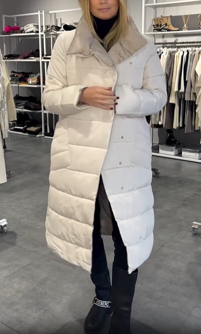 White Reversible Double-Breasted Long Down Jacket