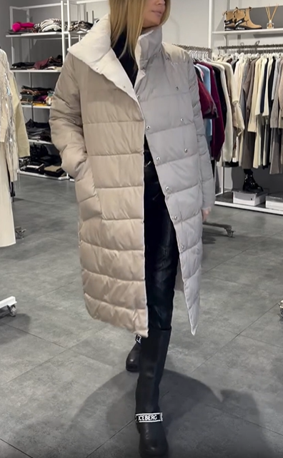 White Reversible Double-Breasted Long Down Jacket
