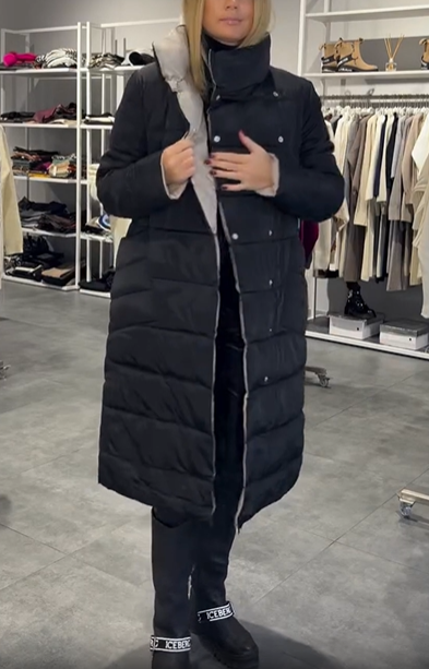 Black Reversible Double-Breasted Long Down Jacket