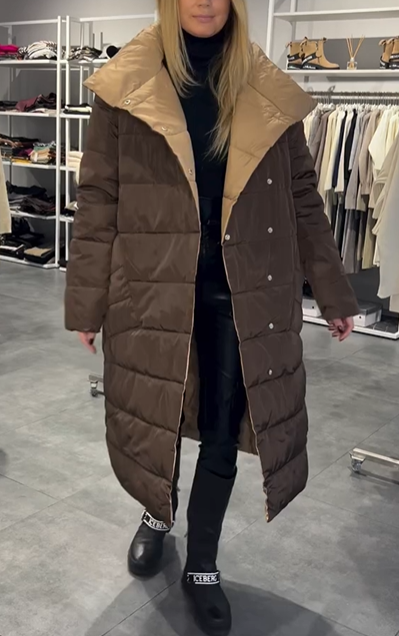 Brown Reversible Double-Breasted Long Down Jacket
