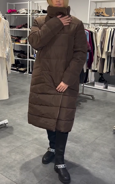 Brown Reversible Double-Breasted Long Down Jacket