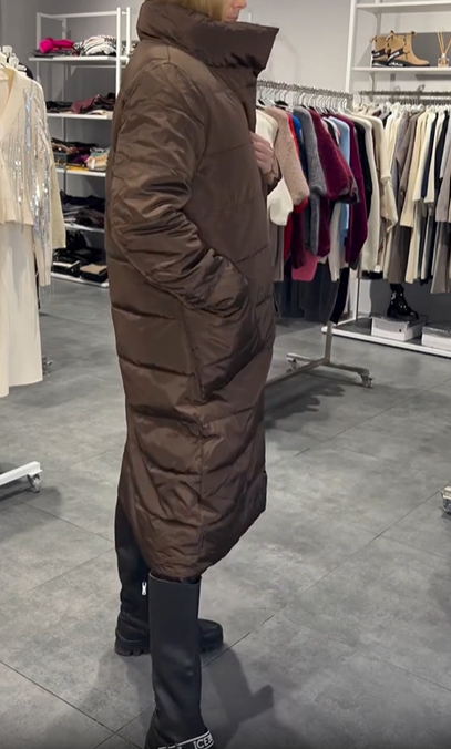 Brown Reversible Double-Breasted Long Down Jacket