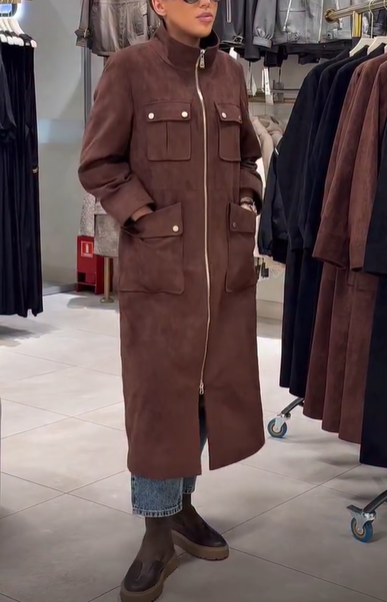 Long suede trench coat