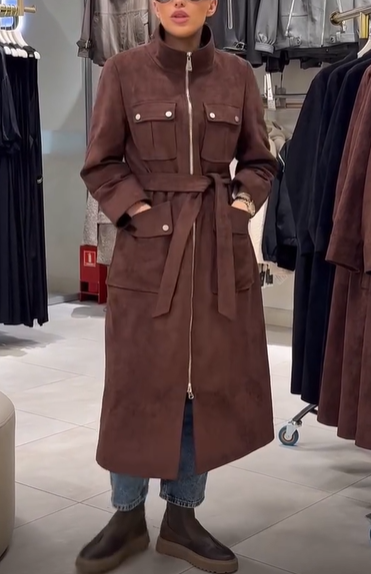Long suede trench coat