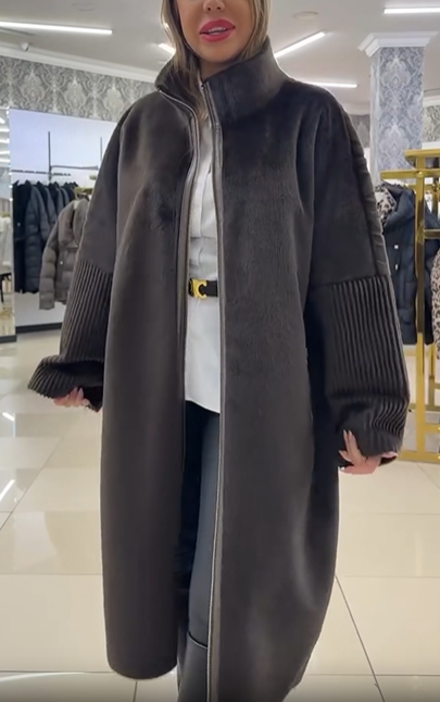 Faux Fur Coat with Textured Knit Details