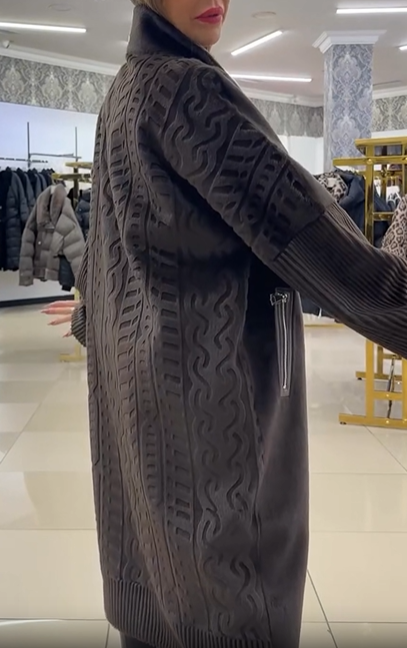 Faux Fur Coat with Textured Knit Details