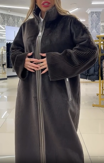 Faux Fur Coat with Textured Knit Details