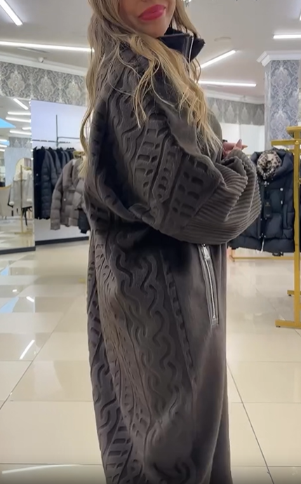 Faux Fur Coat with Textured Knit Details