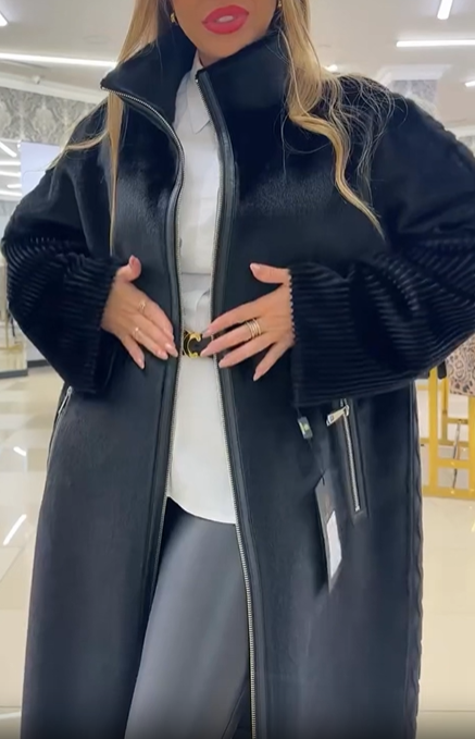 Faux Fur Coat with Textured Knit Details