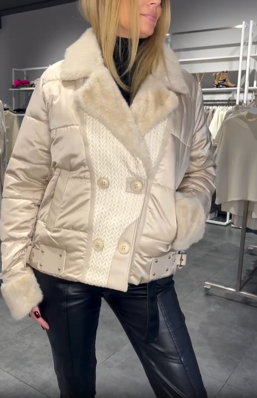 Quilted Jacket with Faux Fur and Knit Details