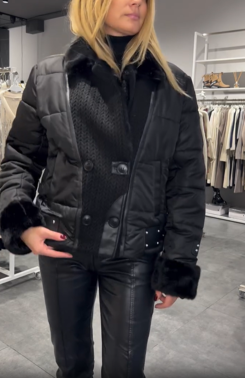 Quilted Jacket with Faux Fur and Knit Details