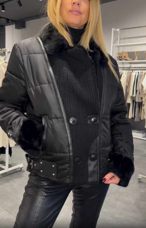 Quilted Jacket with Faux Fur and Knit Details