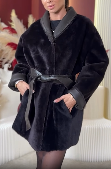 Faux Fur Coat with Leather Accents