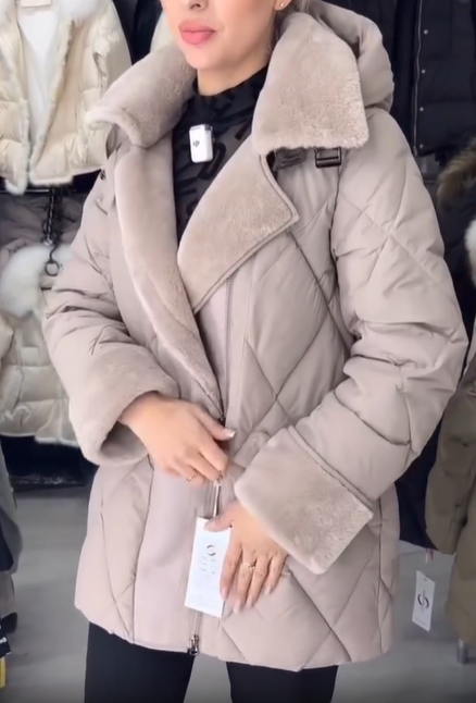 Quilted Puffer Jacket with Shearling - Style Trim