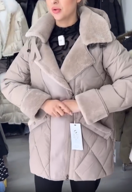 Quilted Puffer Jacket with Shearling - Style Trim