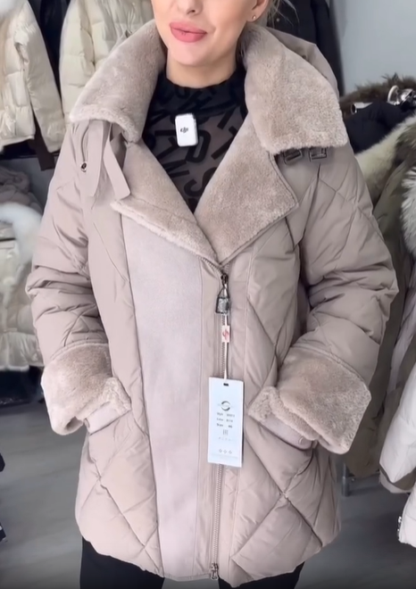 Quilted Puffer Jacket with Shearling - Style Trim