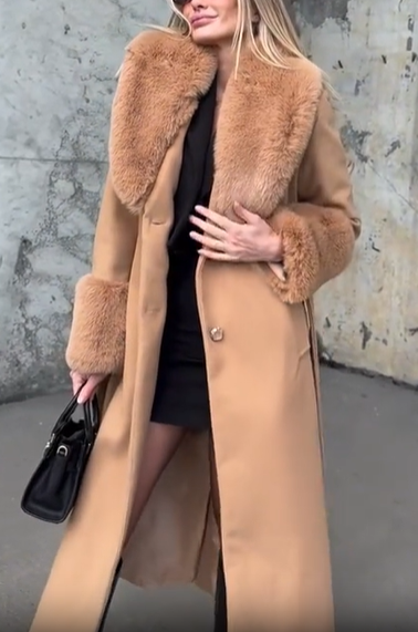 Wool - Blend Coat with Faux Fur Accents