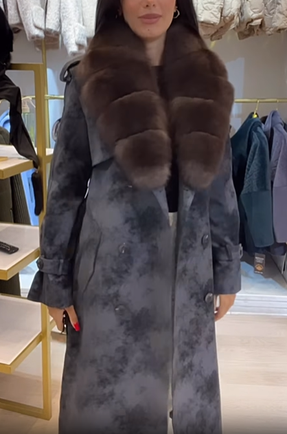 Suede Trench Coat With Faux Fur Collar