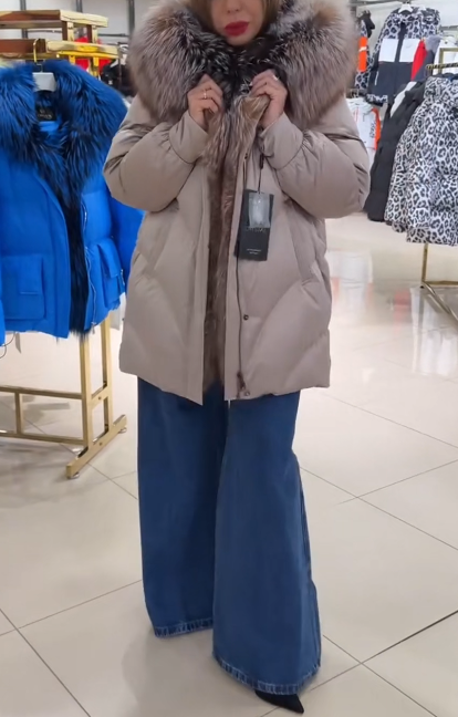 Hooded Puffer Coat with Multi-Tone Faux Fur Trim & Self-Tie Belt