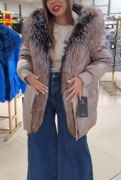 Hooded Puffer Coat with Multi-Tone Faux Fur Trim & Self-Tie Belt