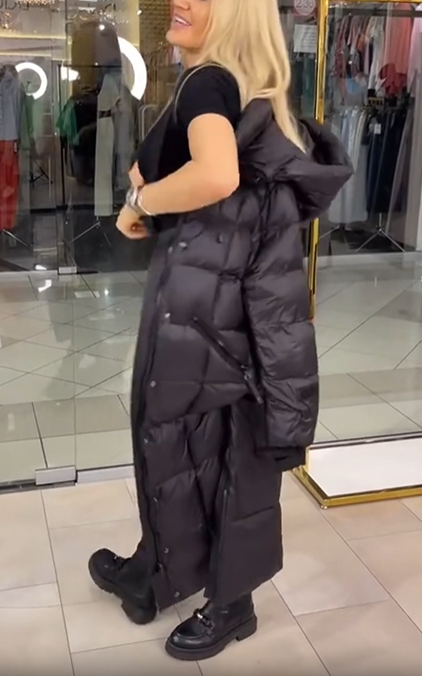 Extra-Long Hooded Down Jacket (Built-in Shoulder Strap Design)