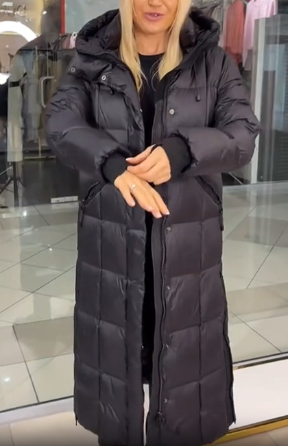 Extra-Long Hooded Down Jacket (Built-in Shoulder Strap Design)