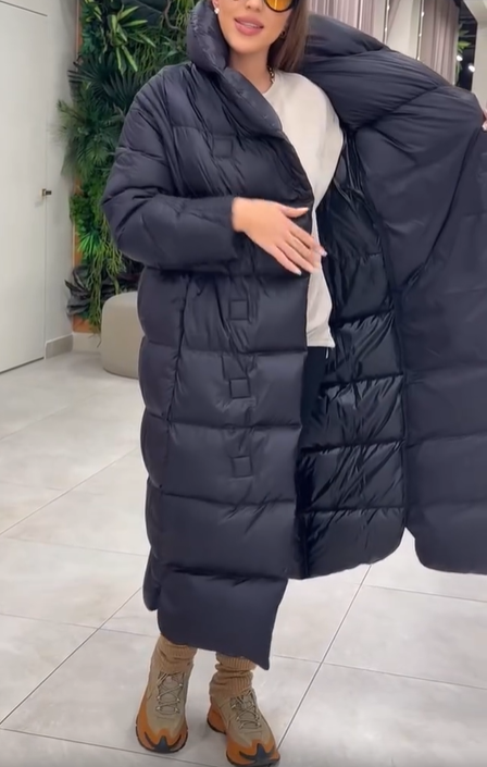 Maxi Puffer Coat with Magnetic Snap Closure