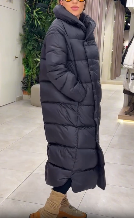 Maxi Puffer Coat with Magnetic Snap Closure