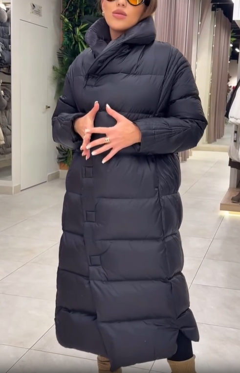 Maxi Puffer Coat with Magnetic Snap Closure