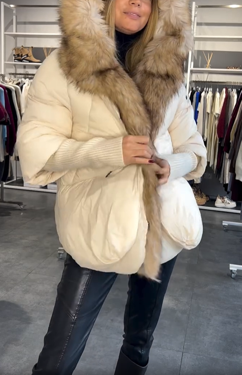 Black Faux Fur - Trimmed Down Jacket