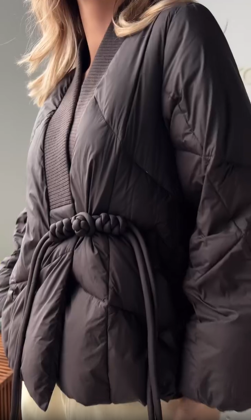 V-Neck Frog-Button Down Jacket