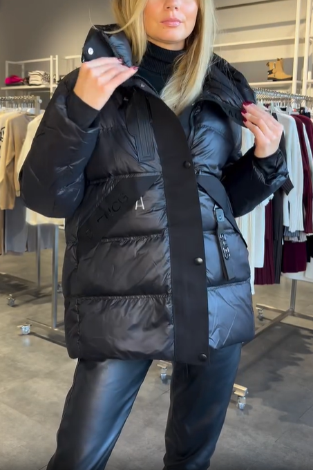 Hooded Puffer Coat with Branded Detail Accents