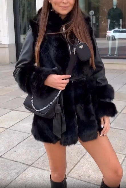 Faux Fur-Accented Belted Coat