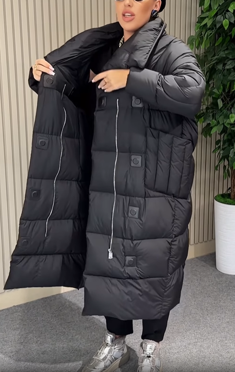 Longline Puffer Coat with Magnetic Snap & Hidden Zipper