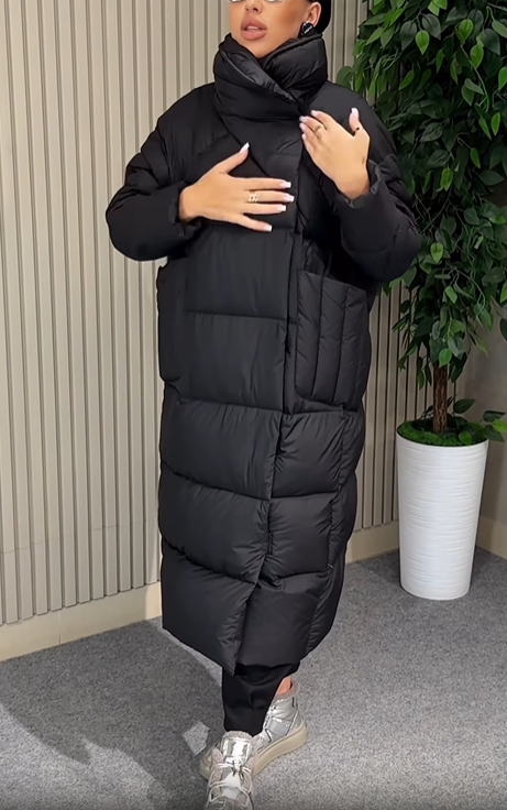 Longline Puffer Coat with Magnetic Snap & Hidden Zipper