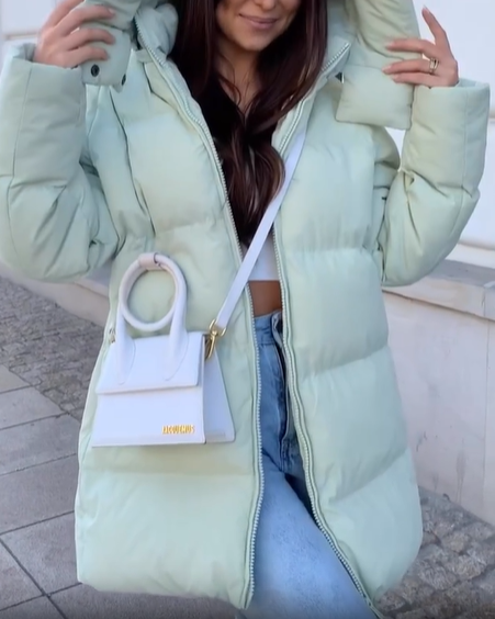 Hooded Puffer Coat with Drawstring Hem