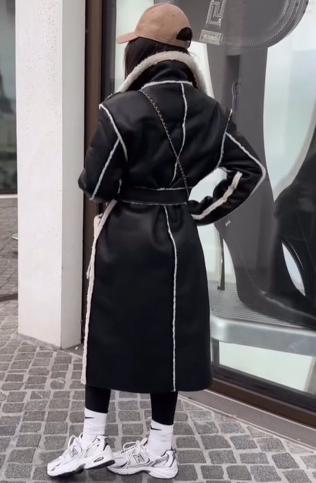 Reversible Shearling-Style Coat with Belted Waist