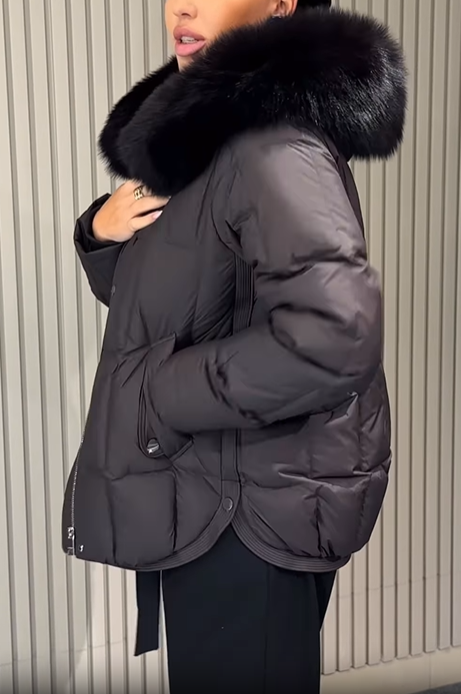 Puffer Jacket with Faux Fur Hood Trim
