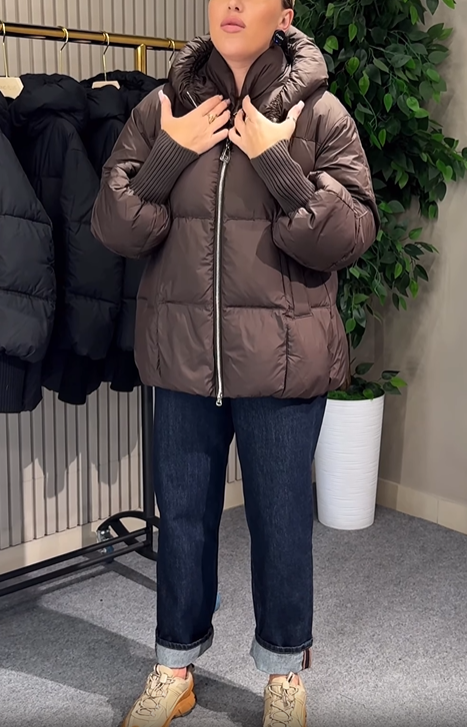 Ribbed Cuff Puffer Jacket with Stand Collar