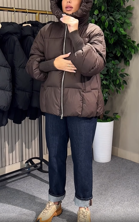 Ribbed Cuff Puffer Jacket with Stand Collar