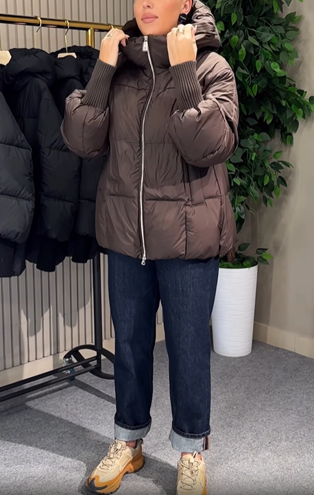 Ribbed Cuff Puffer Jacket with Stand Collar